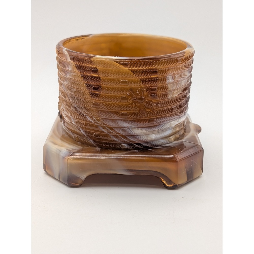 Imperial Glass Caramel Slag Beehive Honey Pot NO LID Brown Marbled Vintage Dish